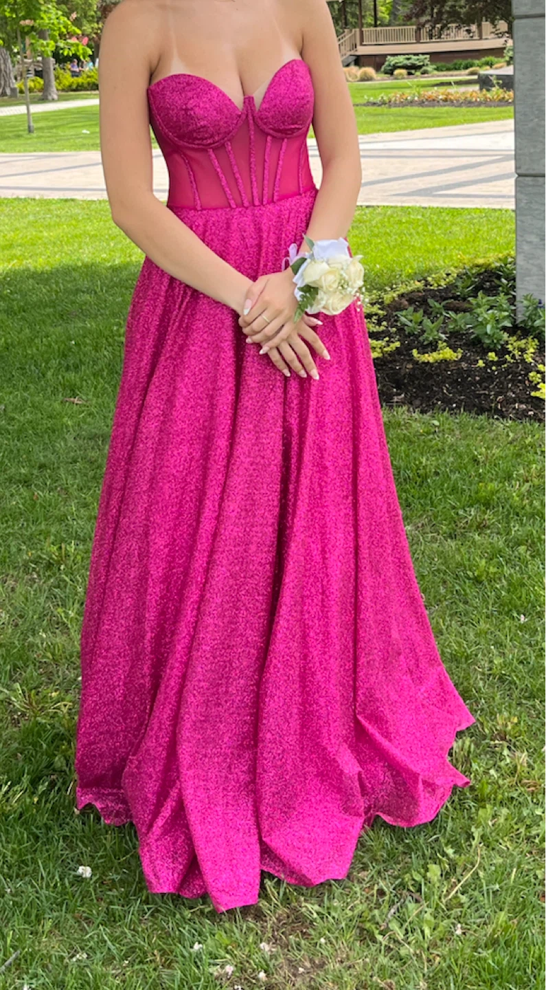 Hot Pink Sequin Corset Prom Dress