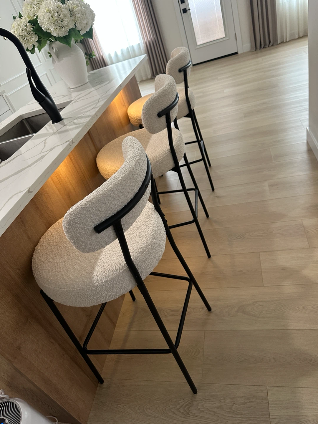 Cream Boucle Counter Stools (Set of 3)