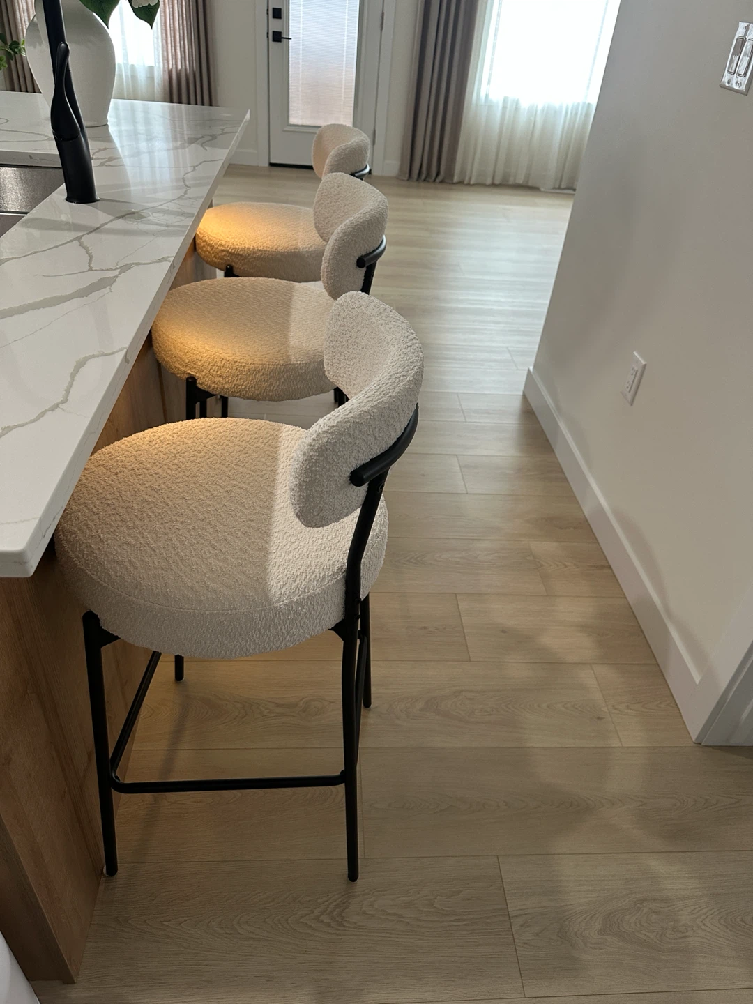 Cream Boucle Counter Stools (Set of 3) - photo 2