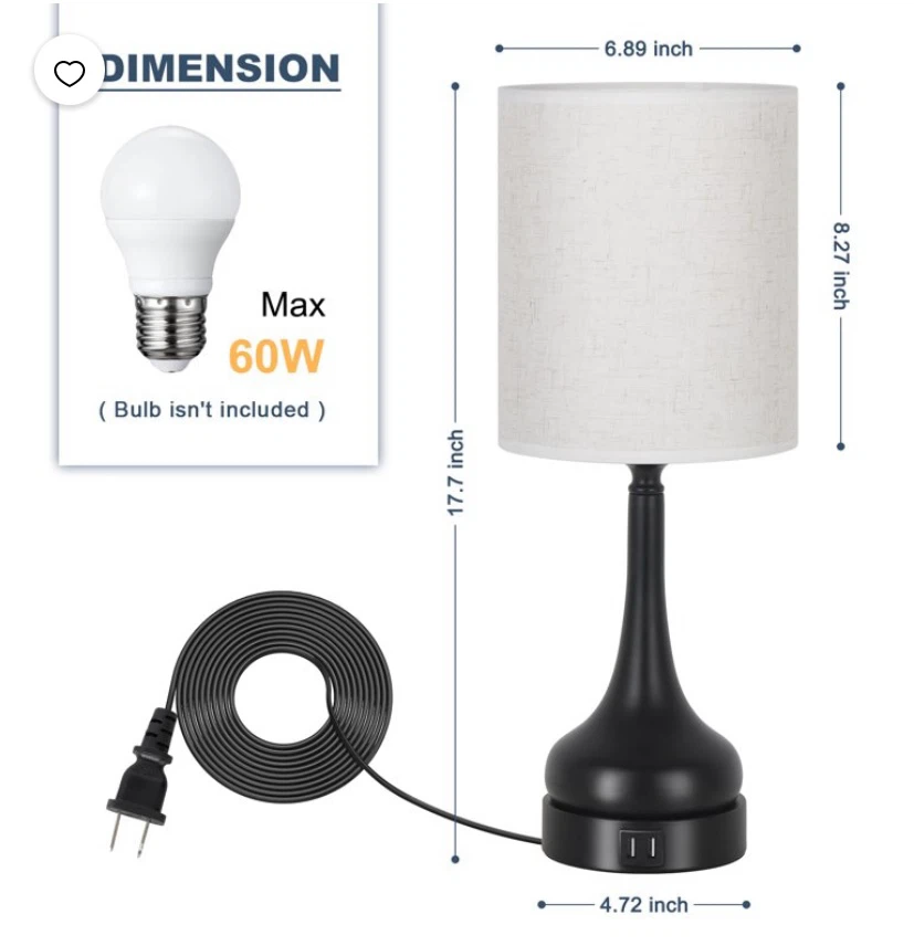 New Touch Control Table Lamps with USB Ports - photo 4