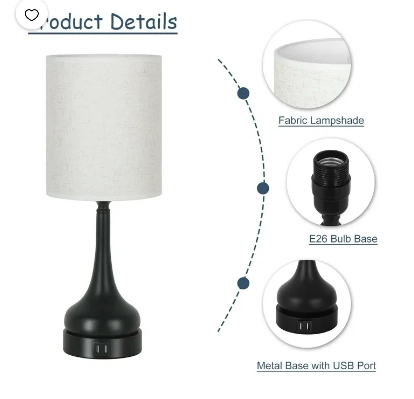 New Touch Control Table Lamps with USB Ports - photo 5