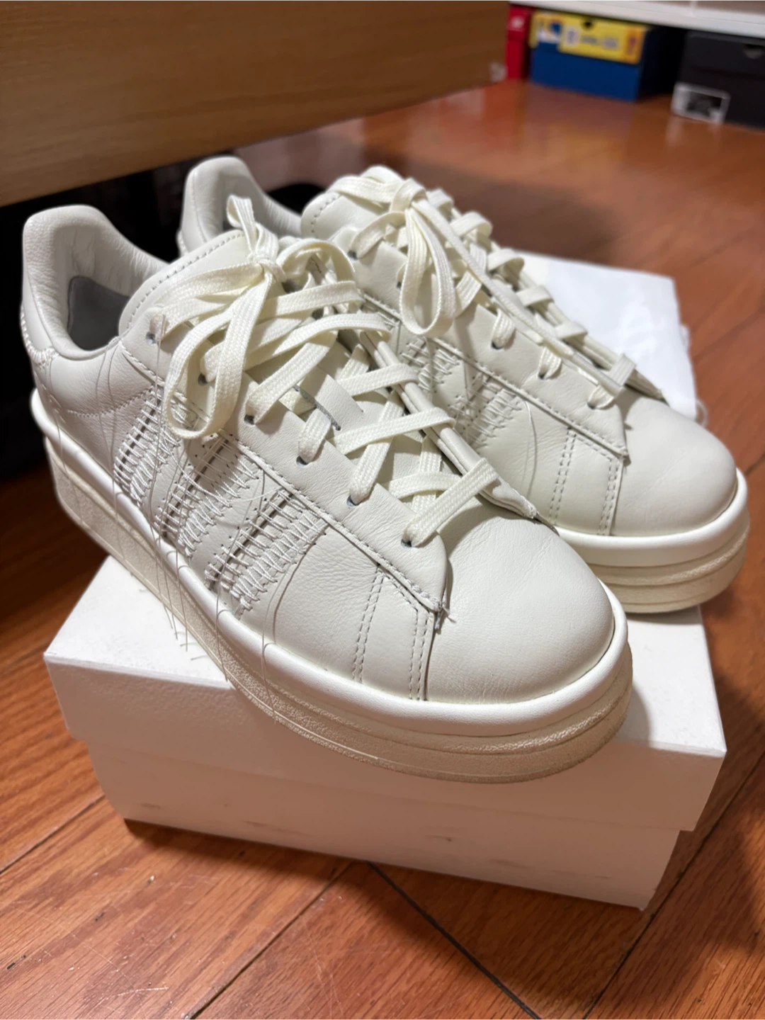 Y-3 Cream Leather Platform Sneakers