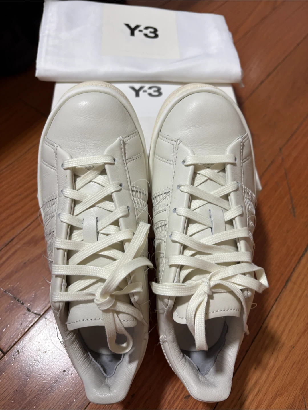 Y-3 Cream Leather Platform Sneakers - photo 4