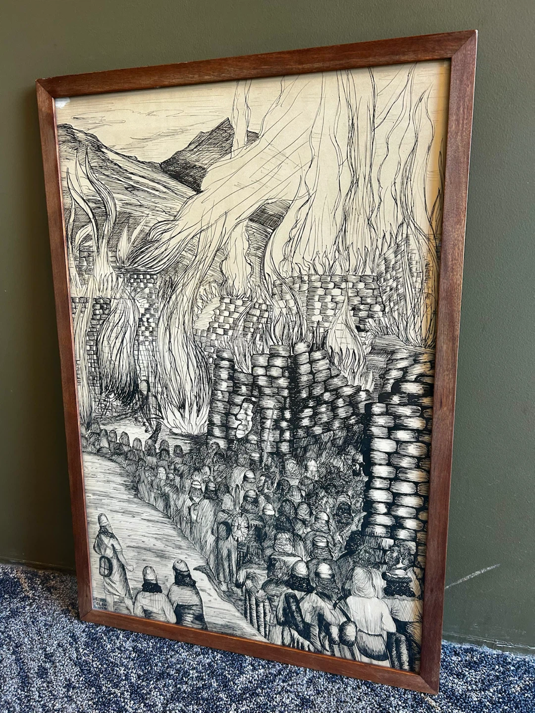 Framed Pen and Ink Drawing