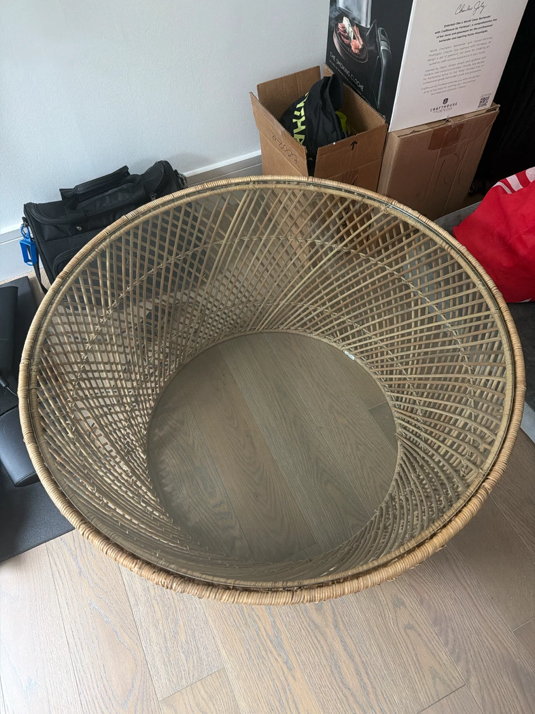 Article - Woven Rattan Coffee Table with Glass Top - photo 2