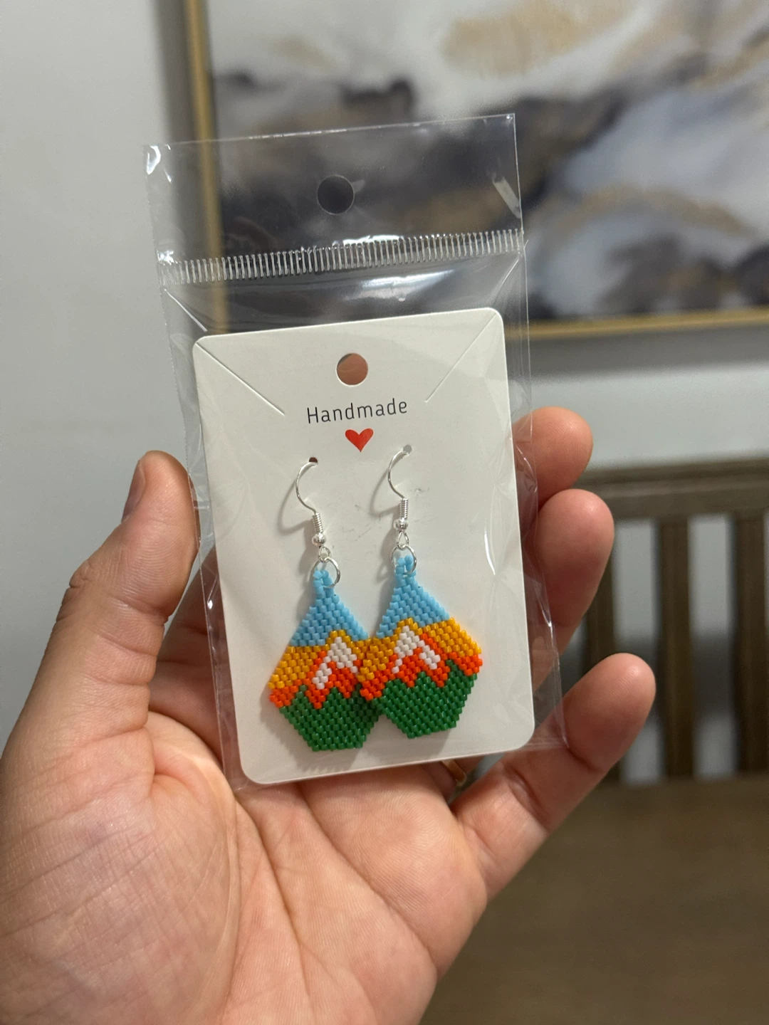 Handmade Beaded Hexagon Earrings