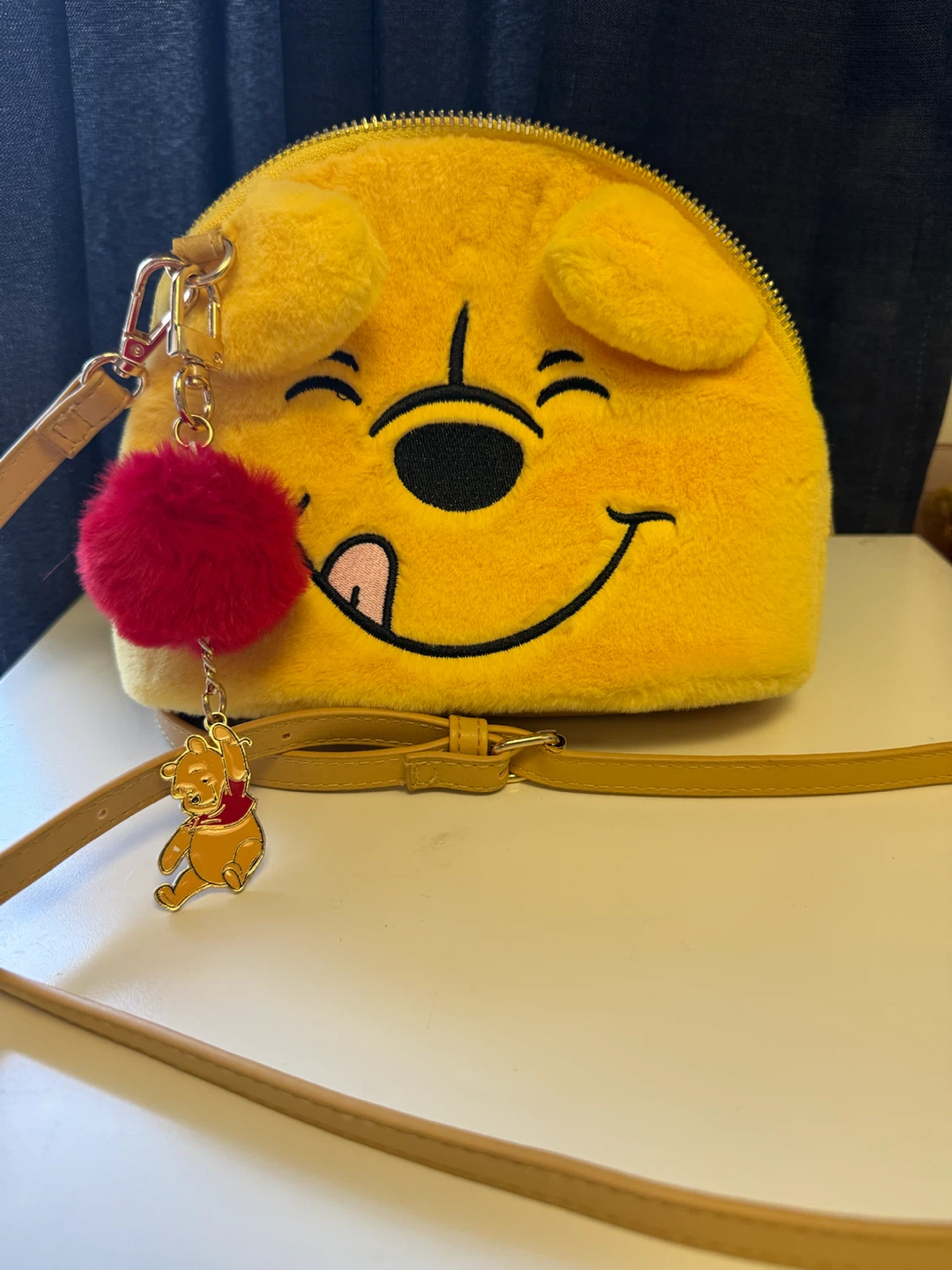 Yellow Winnie the Pooh Plush Crossbody Bag with Charm