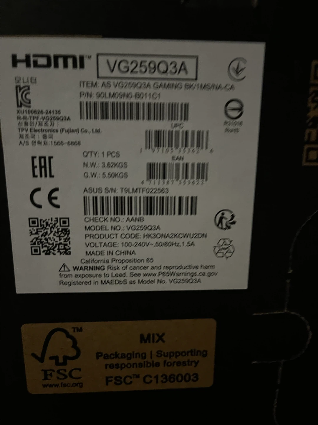 Asus gaming monitor 180hz sealed - photo 2