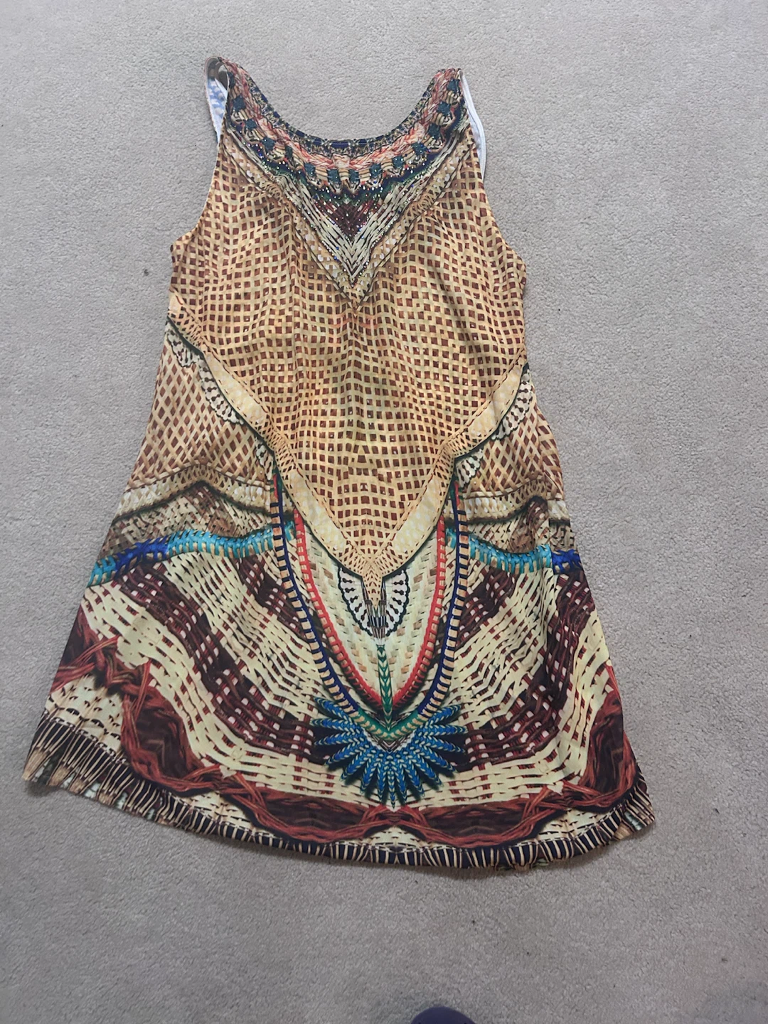 Boho Beaded High-Low Tank Top in Mustard & Multicolor Size L - photo 3