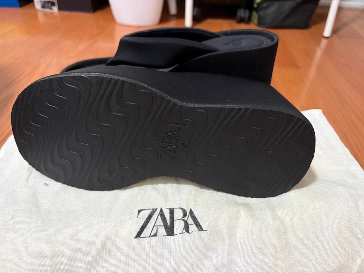 Zara Wedge Flip Flop Sandals Black Size 38 - photo 4