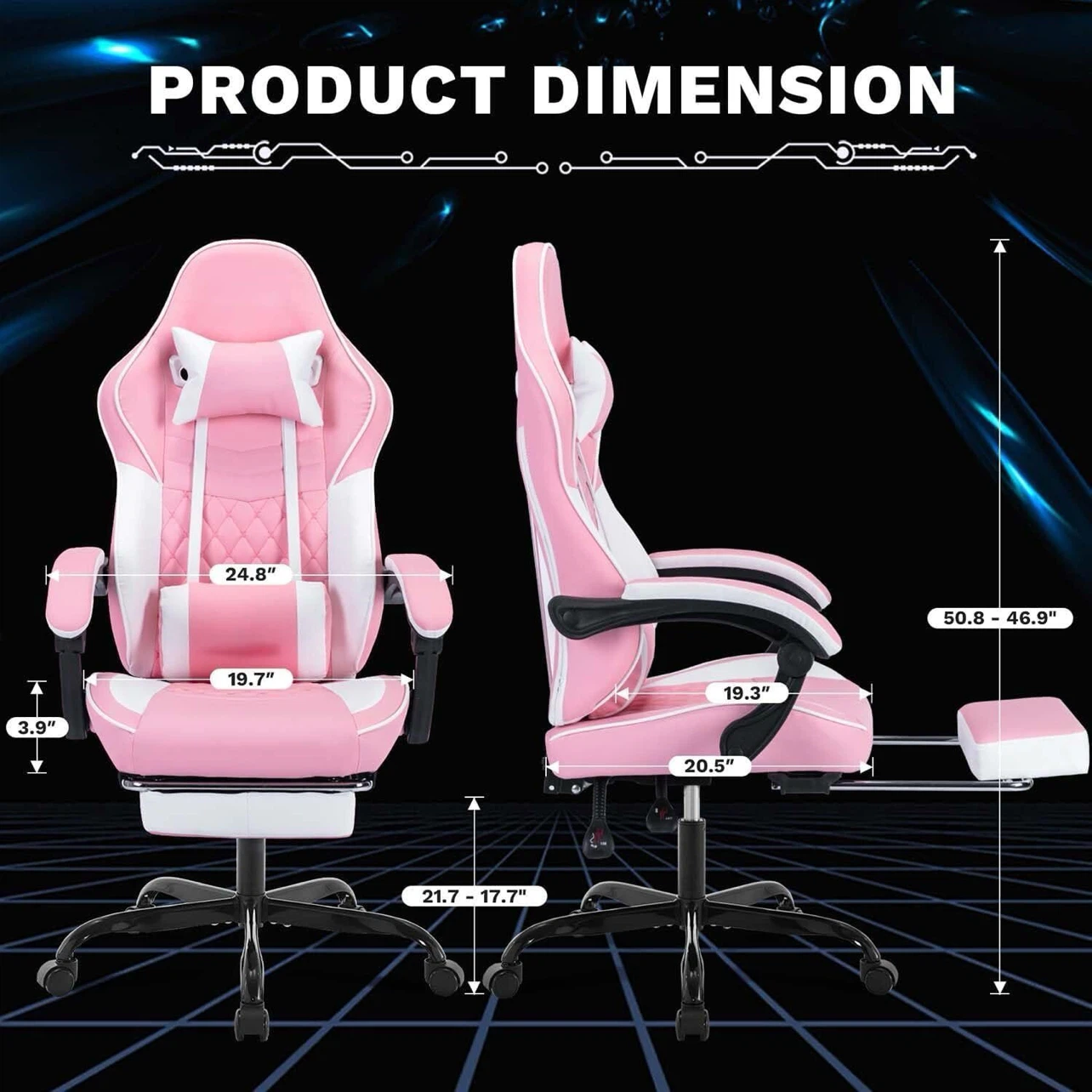 Pink Gaming Chair with Footrest - photo 2
