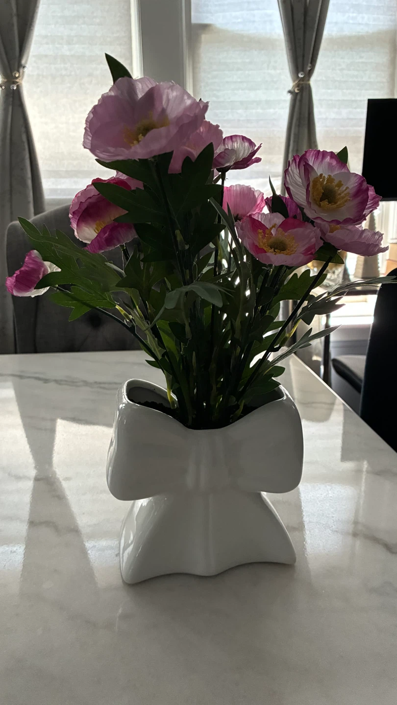 White Ceramic Bow Vase with Artificial Flowers