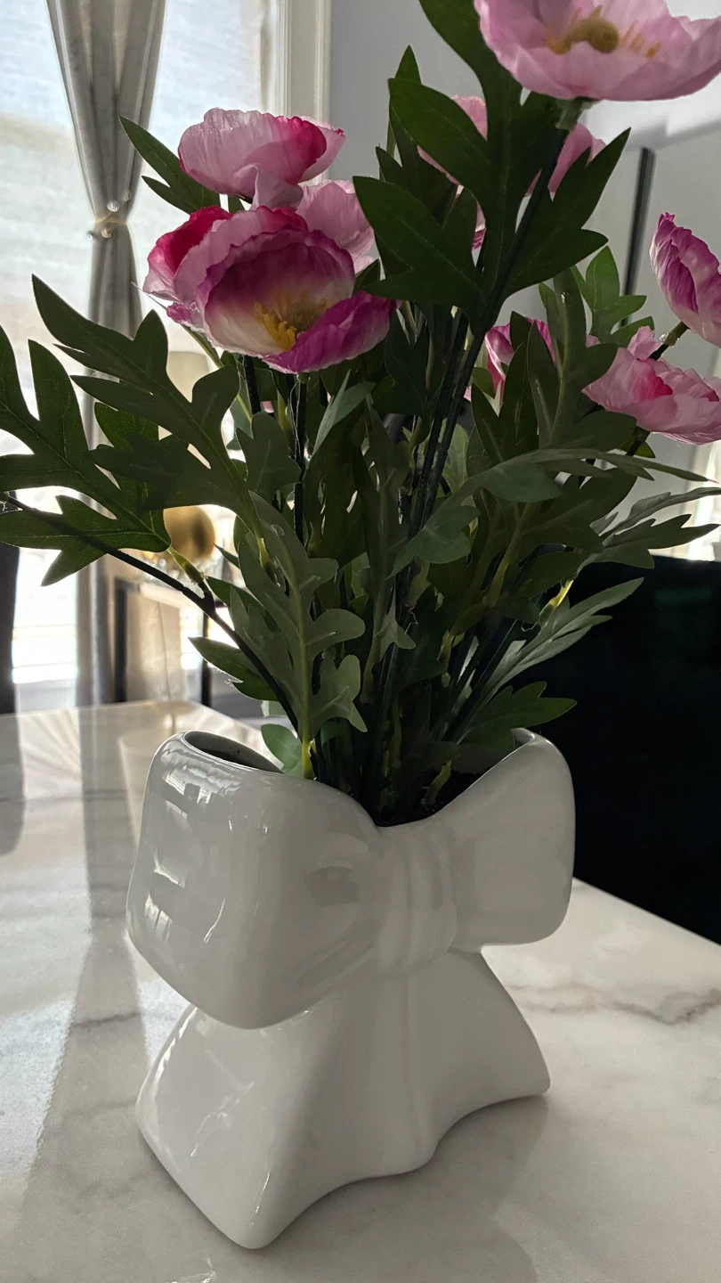 White Ceramic Bow Vase with Artificial Flowers - photo 2