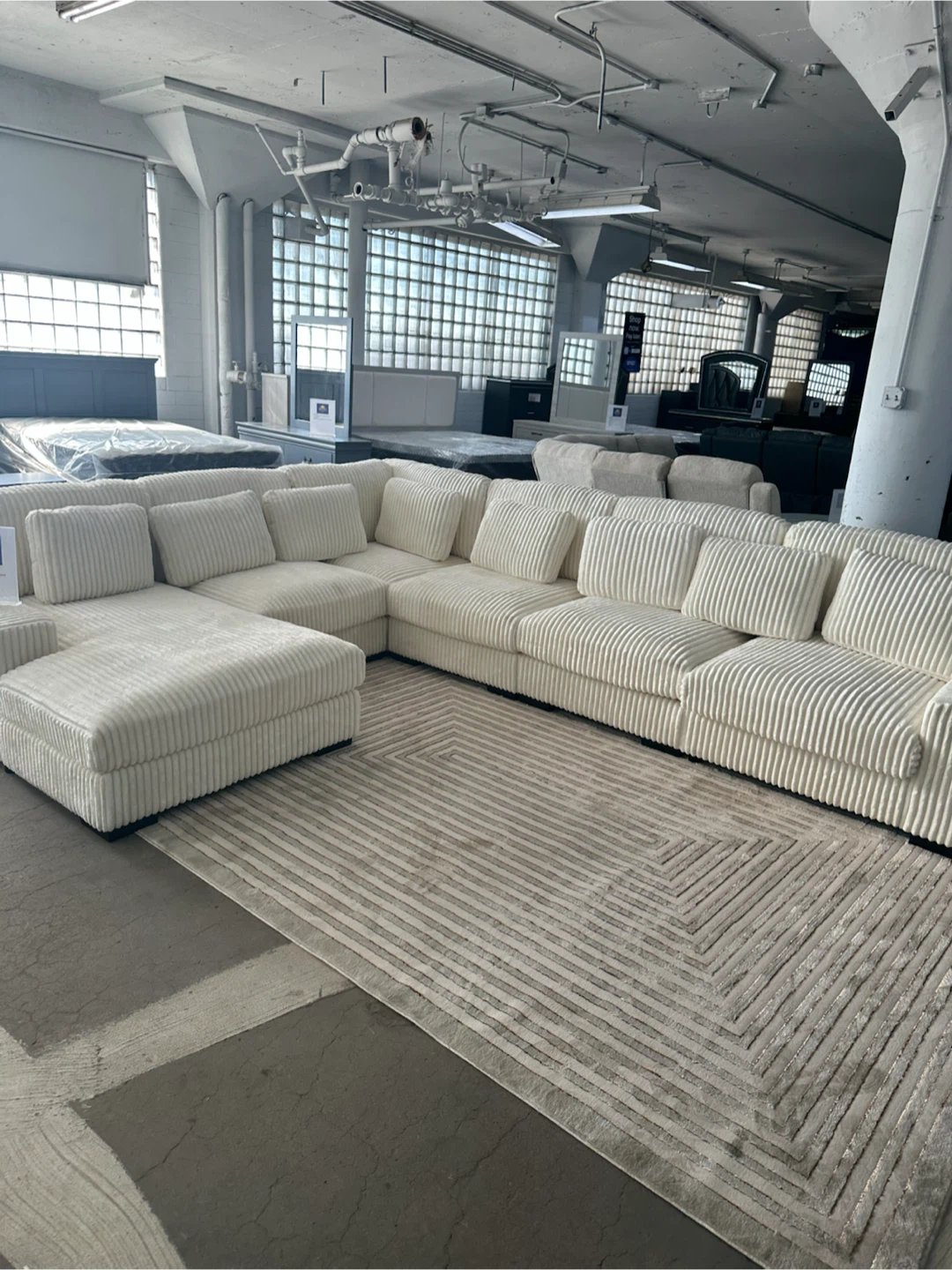 Cream Corduroy Sectional Sofa