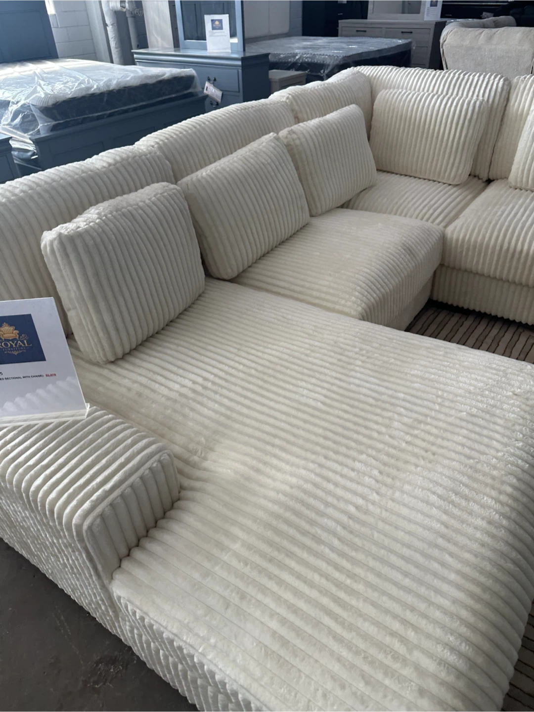 Cream Corduroy Sectional Sofa - photo 3