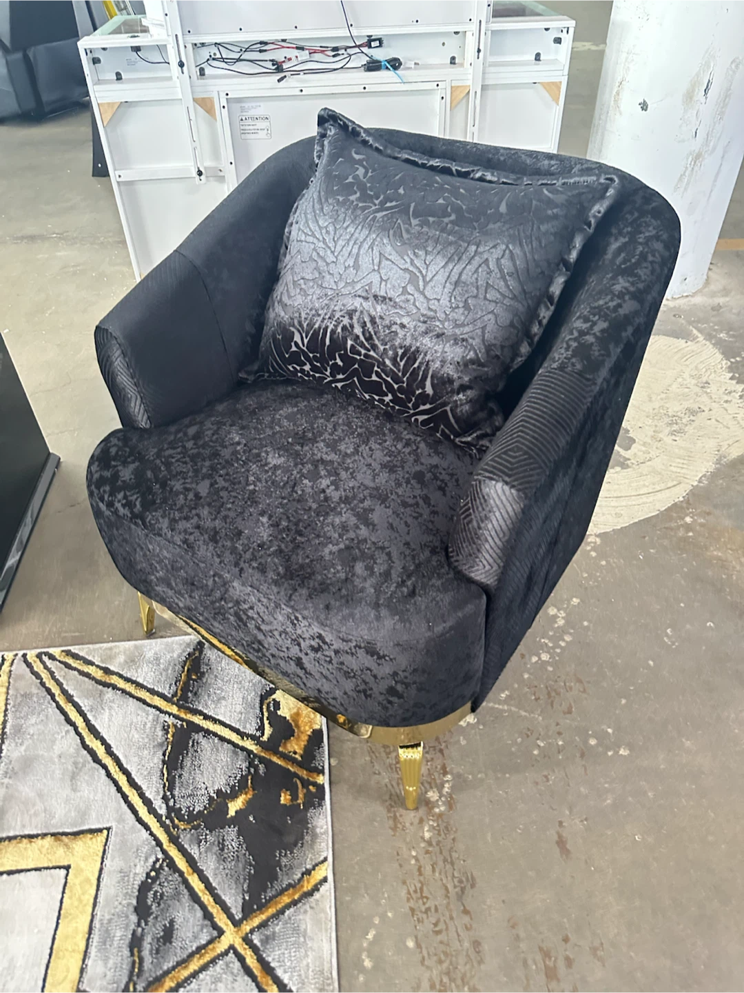 Black Velvet Accent Chair with Gold Accents - photo 2