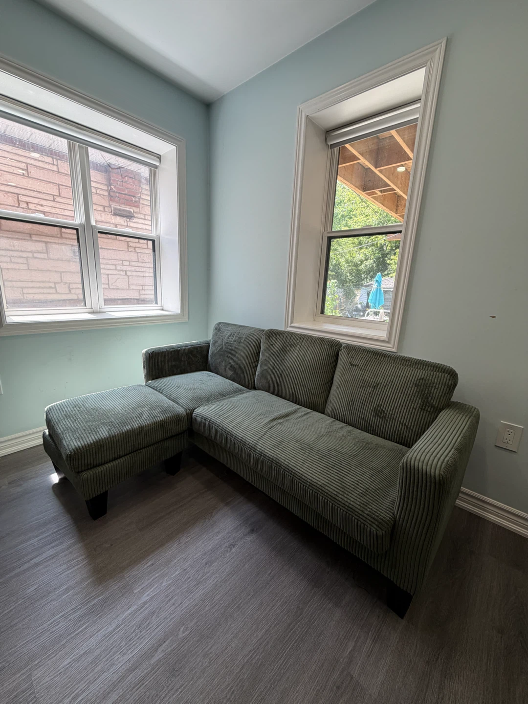 Green Corduroy Sectional Sofa with Ottoman - photo 3