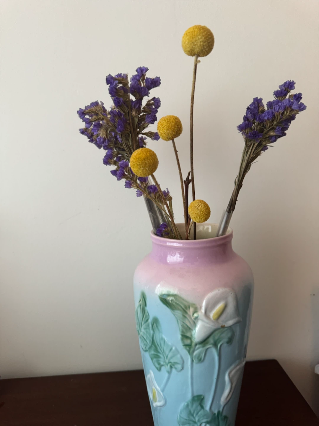 Vintage Ceramic Vase with Floral Embossing