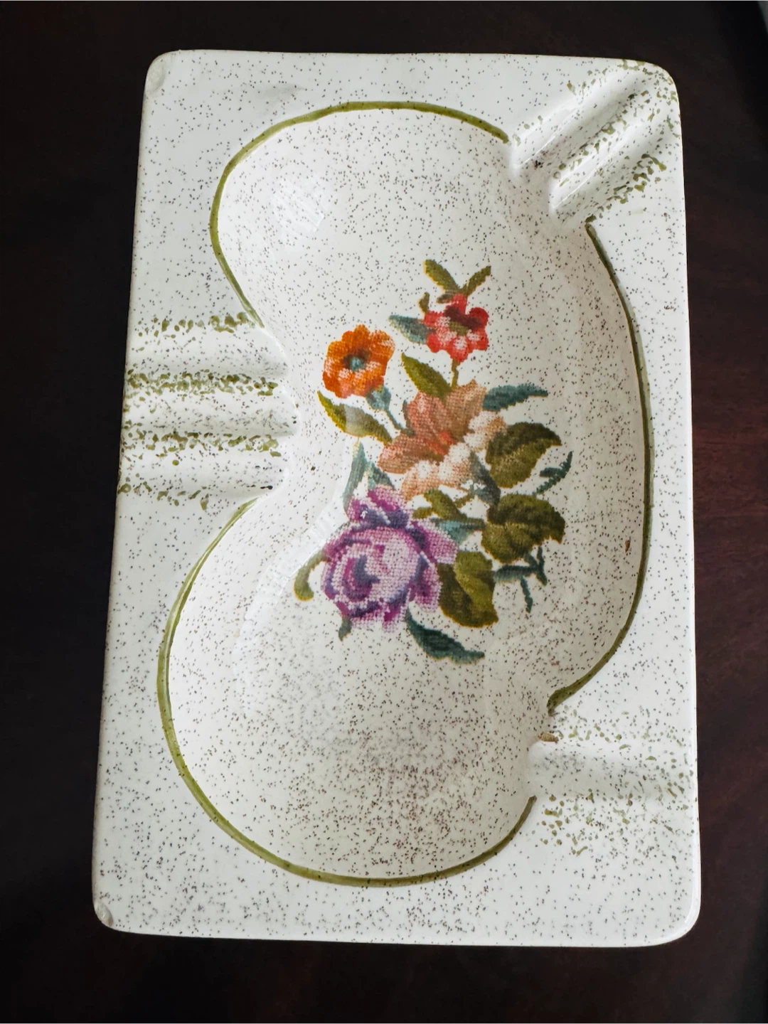 Vintage Ceramic Ashtray with Floral Embroidery