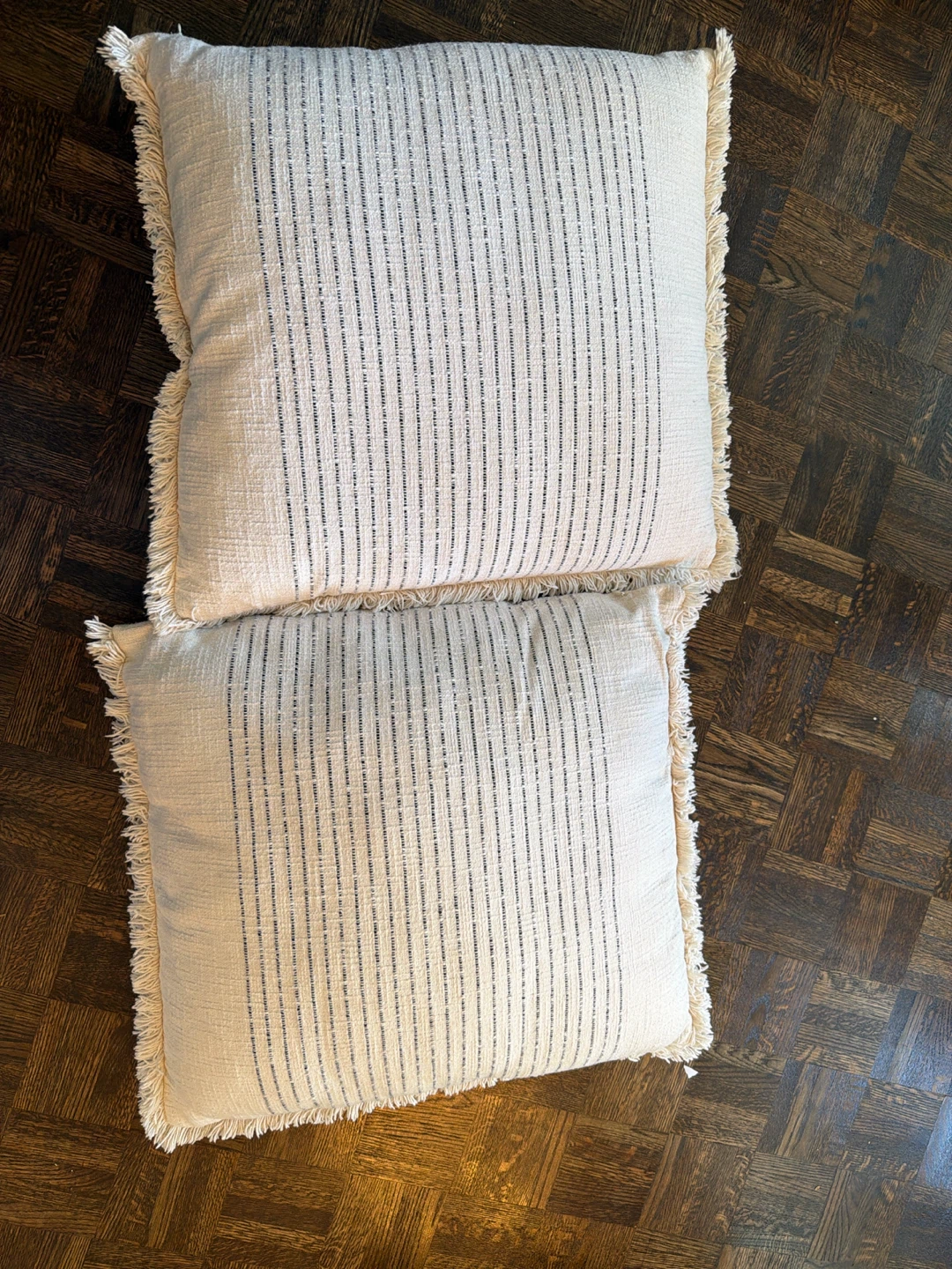 Free!!! Two Cream and Grey Striped Throw Pillows with Tassels