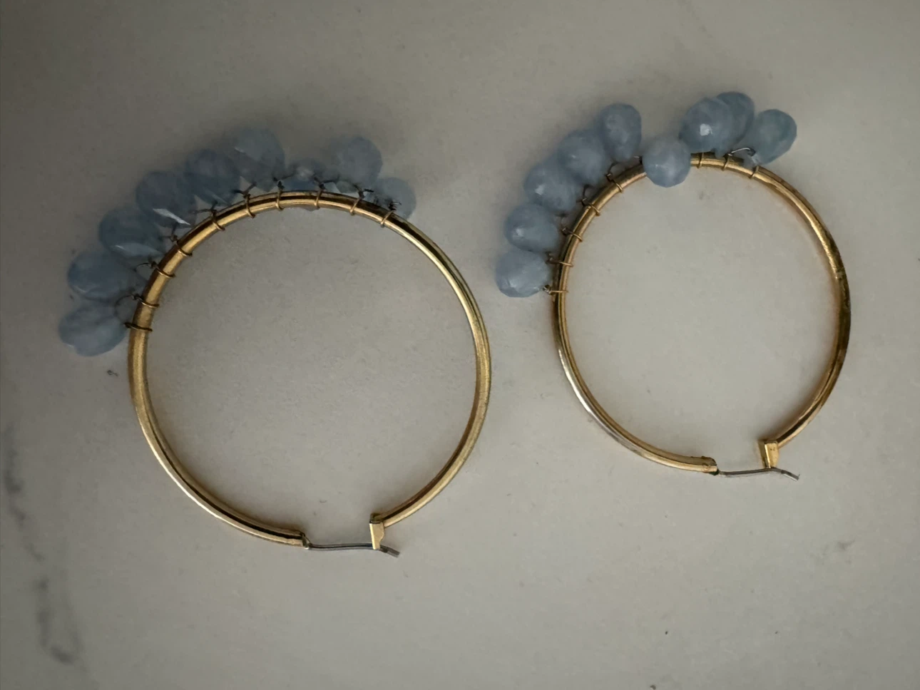 Gold Hoop Earrings with Blue Beads
