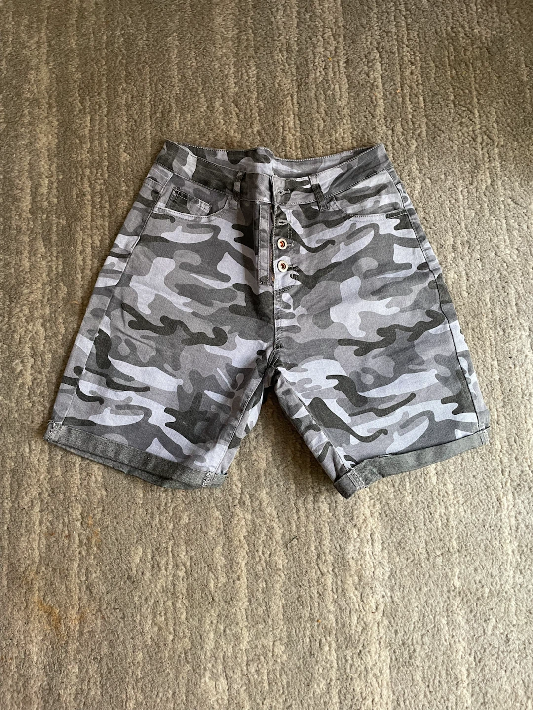 Grey Camo Denim Shorts