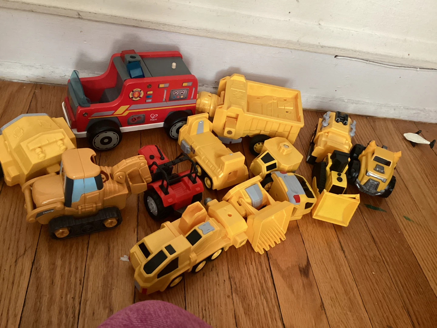 Hape Wooden Fire Truck and Construction Vehicles Toy Set