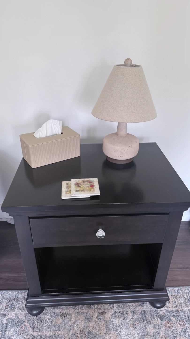 Dark Brown Nightstand with Drawer and Shelf