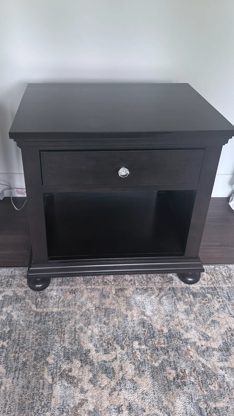 Dark Brown Nightstand with Drawer and Shelf - photo 2