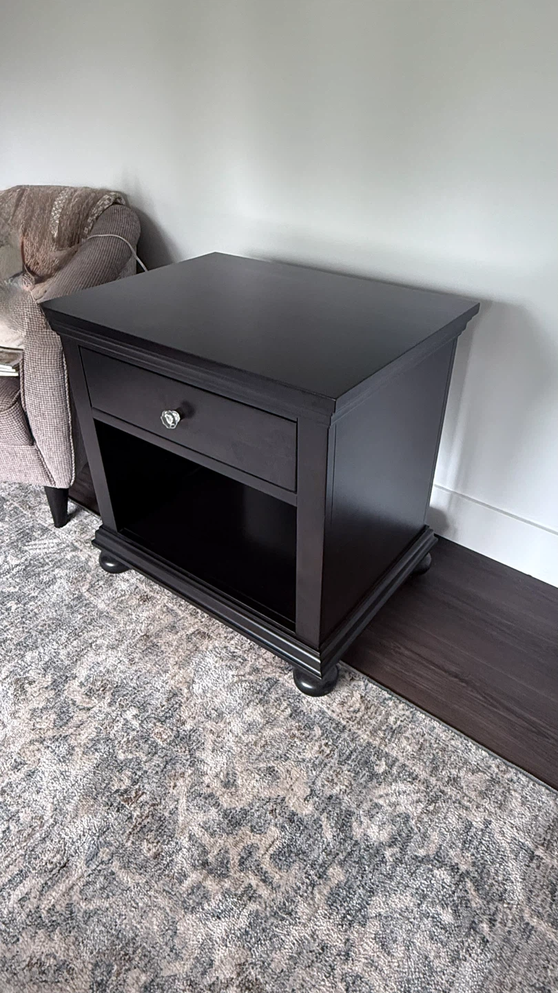 Dark Brown Nightstand with Drawer and Shelf - photo 3