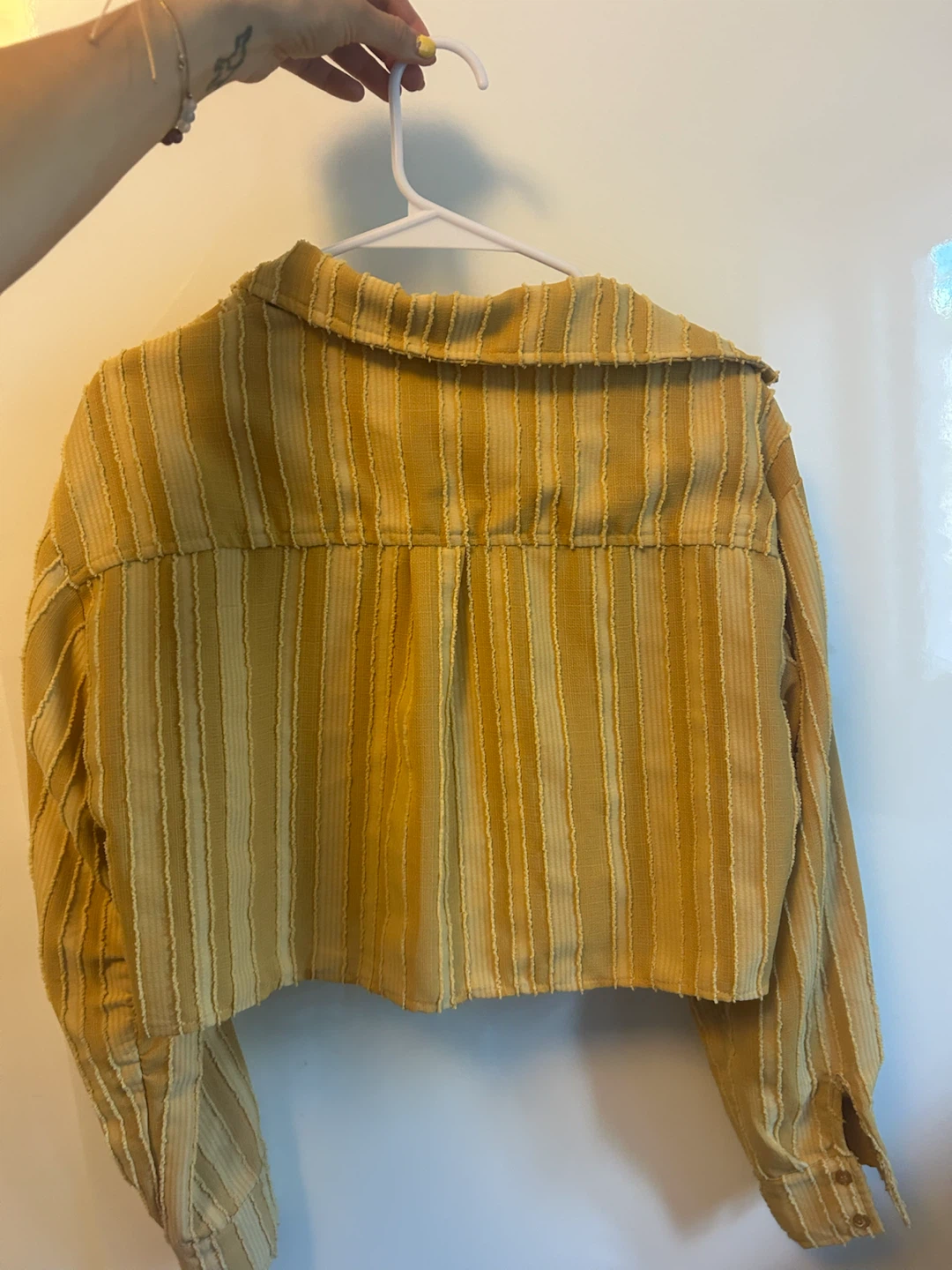 Forever 21 Yellow Striped Cropped Shirt