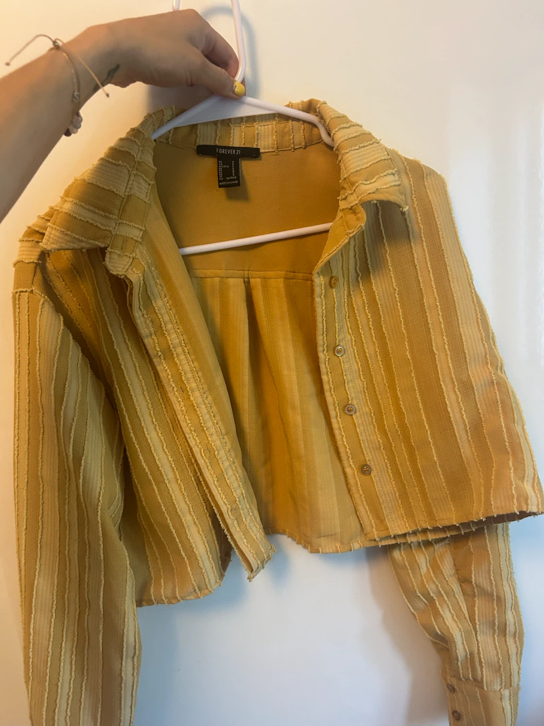 Forever 21 Yellow Striped Cropped Shirt - photo 2