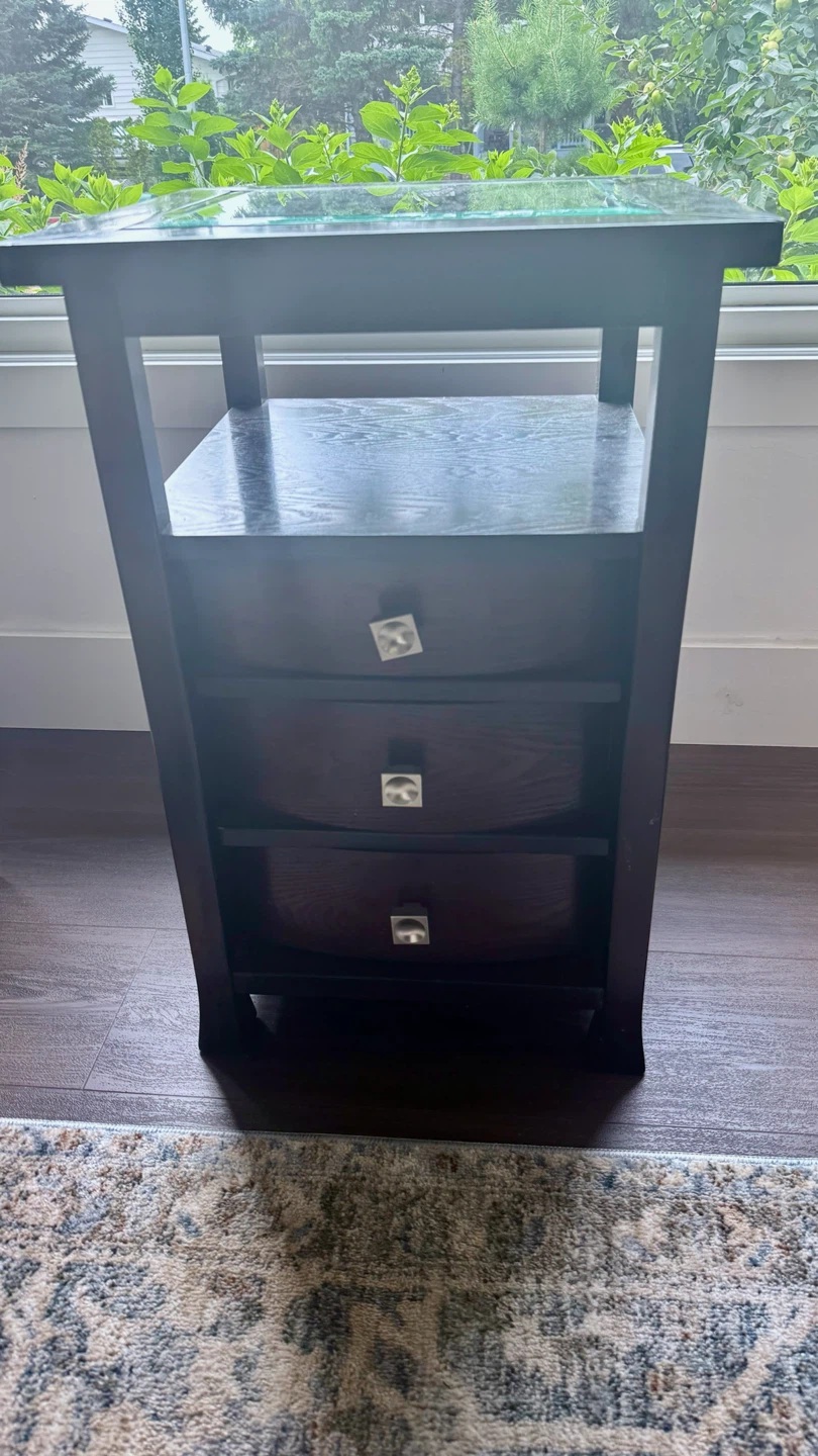 End Table with Glass Top and 3 Drawers