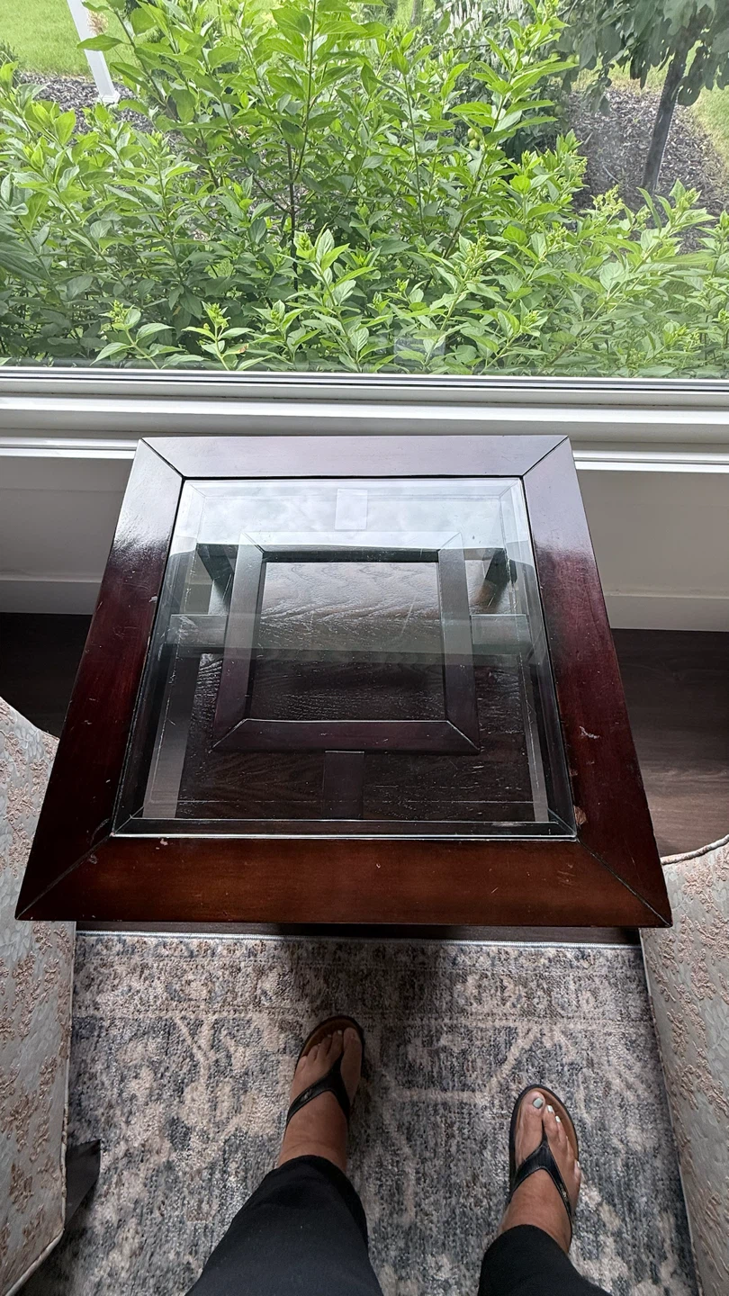 End Table with Glass Top and 3 Drawers - photo 2