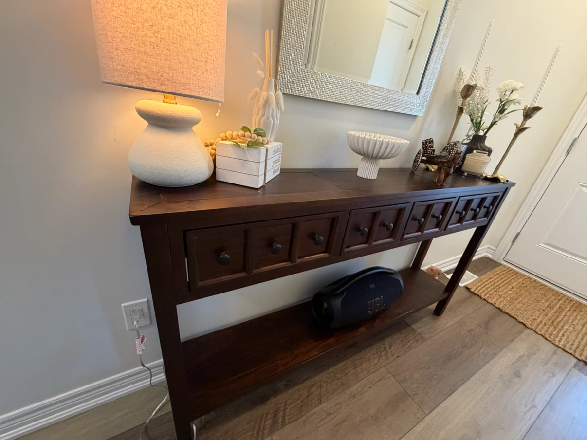 Dark solid  Wood Console Table with Drawers