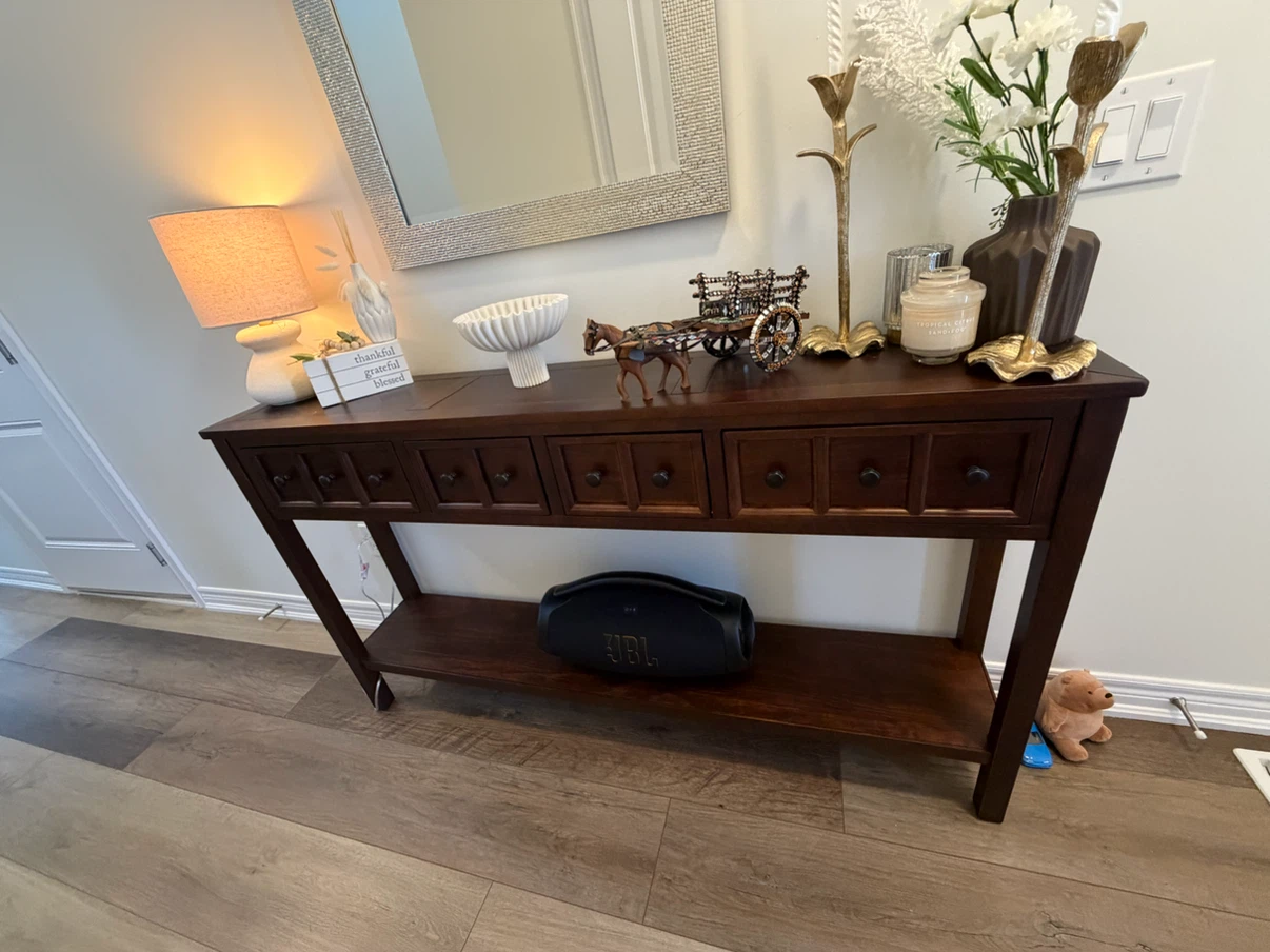 Dark solid  Wood Console Table with Drawers - photo 2