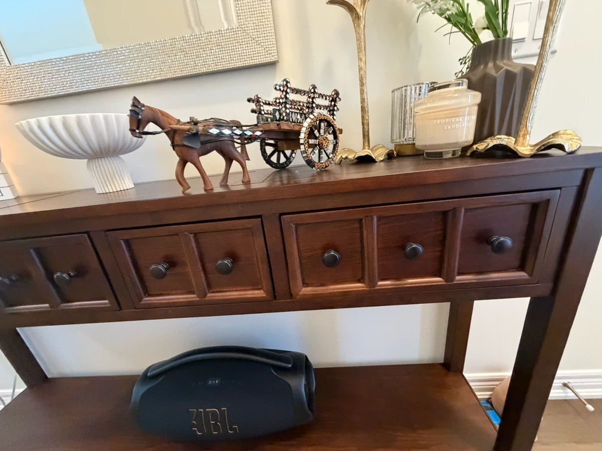 Dark solid  Wood Console Table with Drawers - photo 3