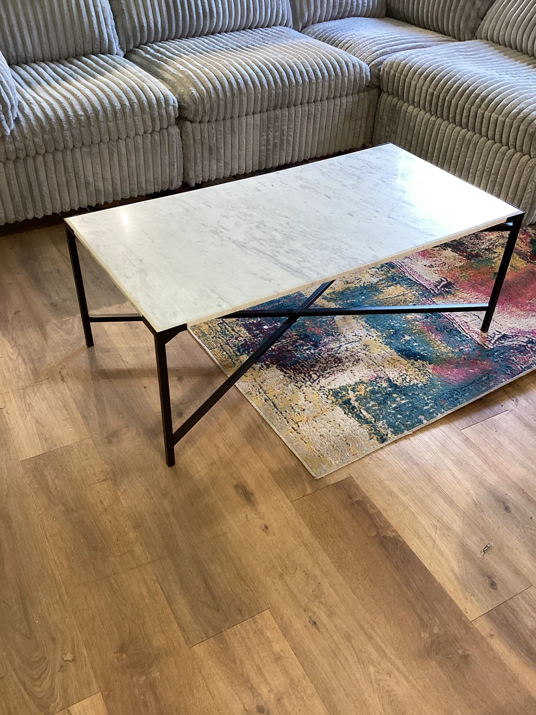 Marble Top Coffee Table with Black Metal Legs