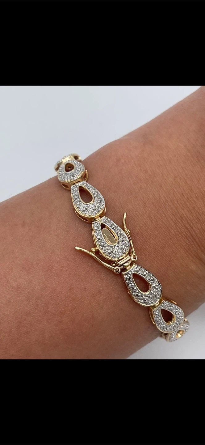 Sterling Silver Diamond Teardrop Link Tennis Bracelet - photo 3
