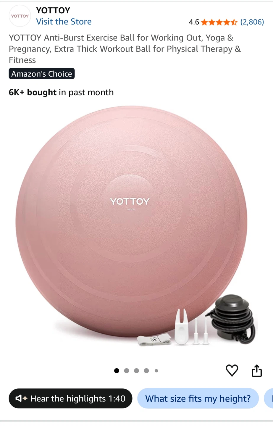 YOTTOY Anti-Burst Exercise Ball - Pink