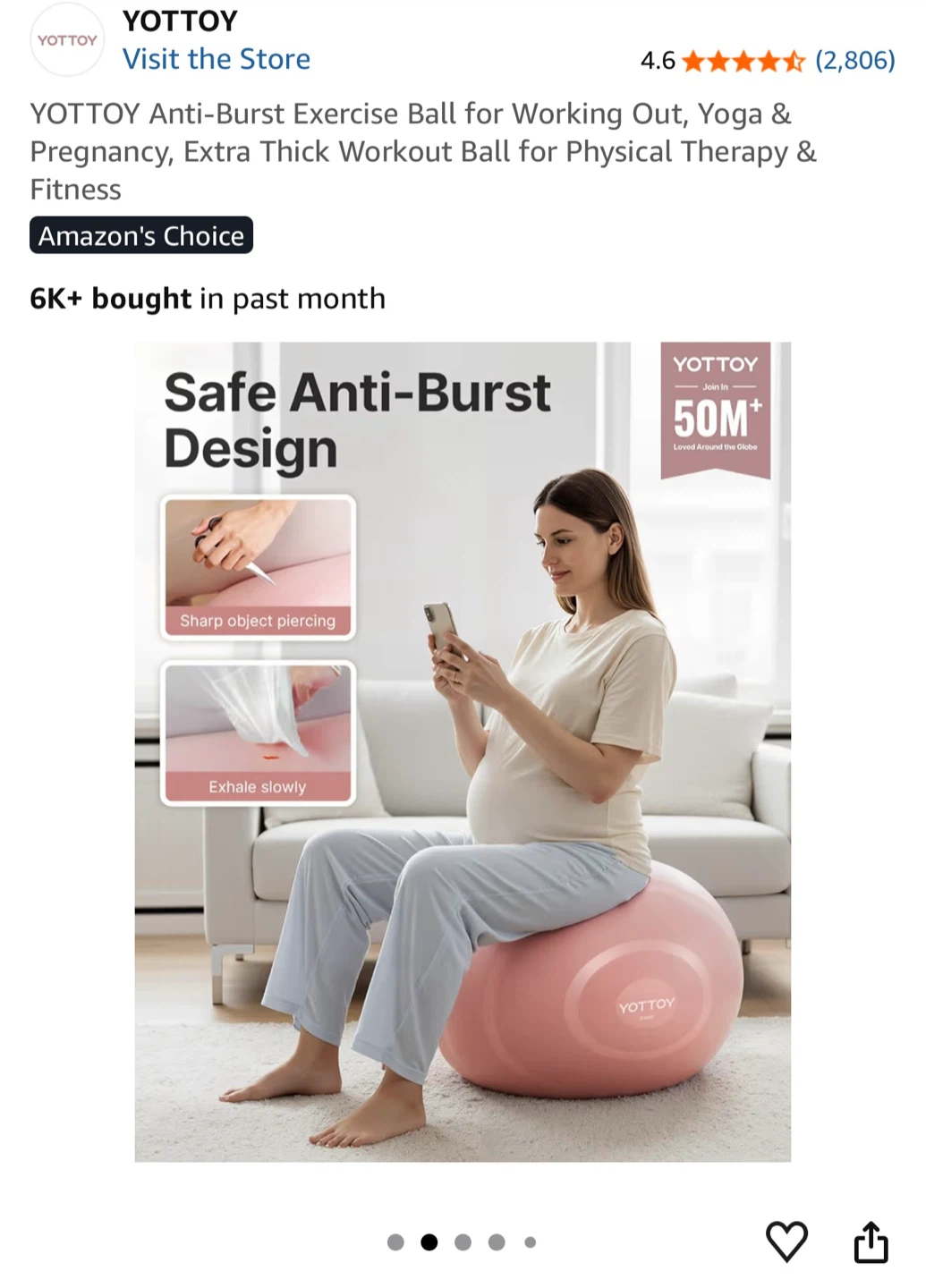 YOTTOY Anti-Burst Exercise Ball - Pink - photo 2