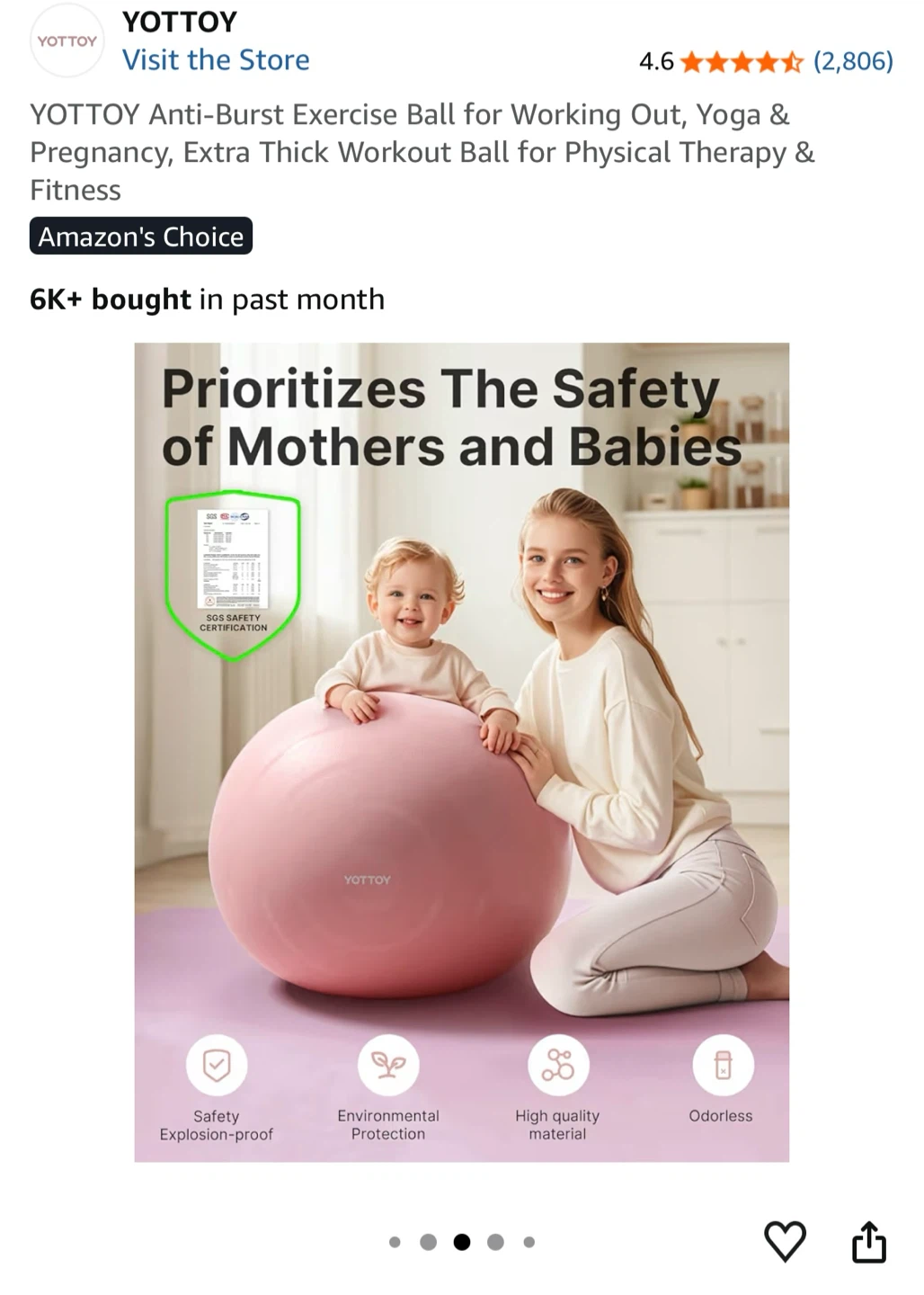 YOTTOY Anti-Burst Exercise Ball - Pink - photo 4