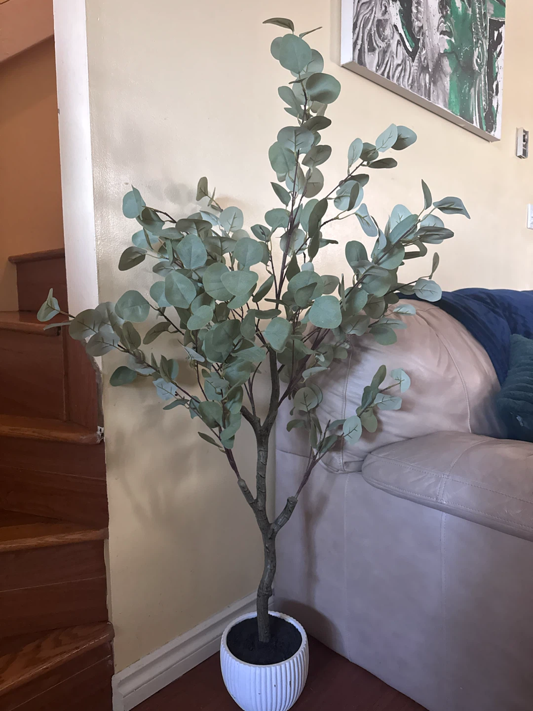 Artificial Eucalyptus Tree in White Pot