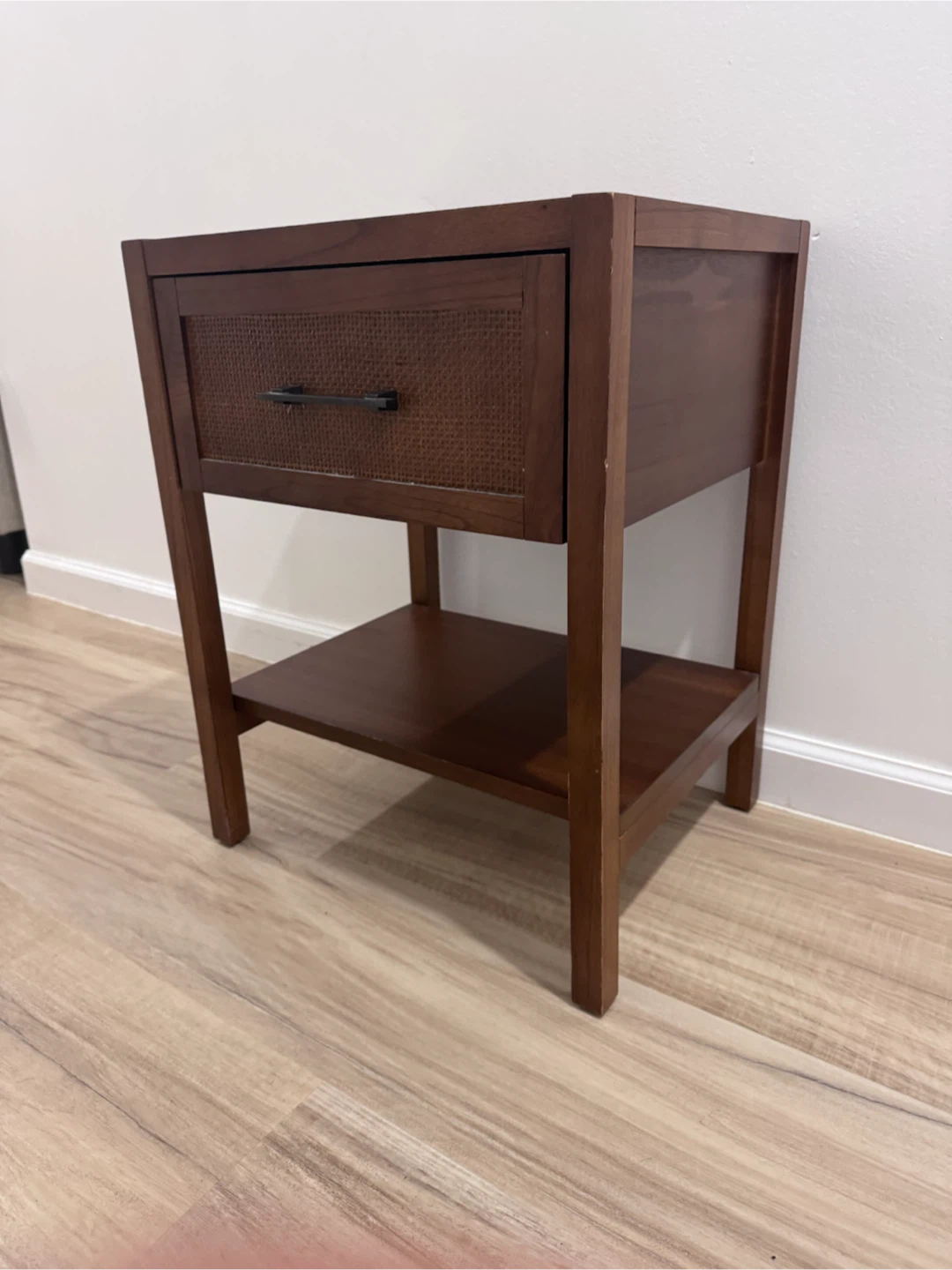Wooden Nightstand with Drawer and Shelf - photo 2