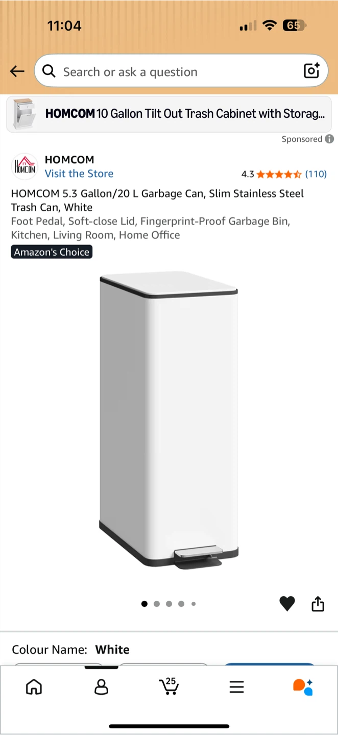 Homcom 20L Garbage Can, White