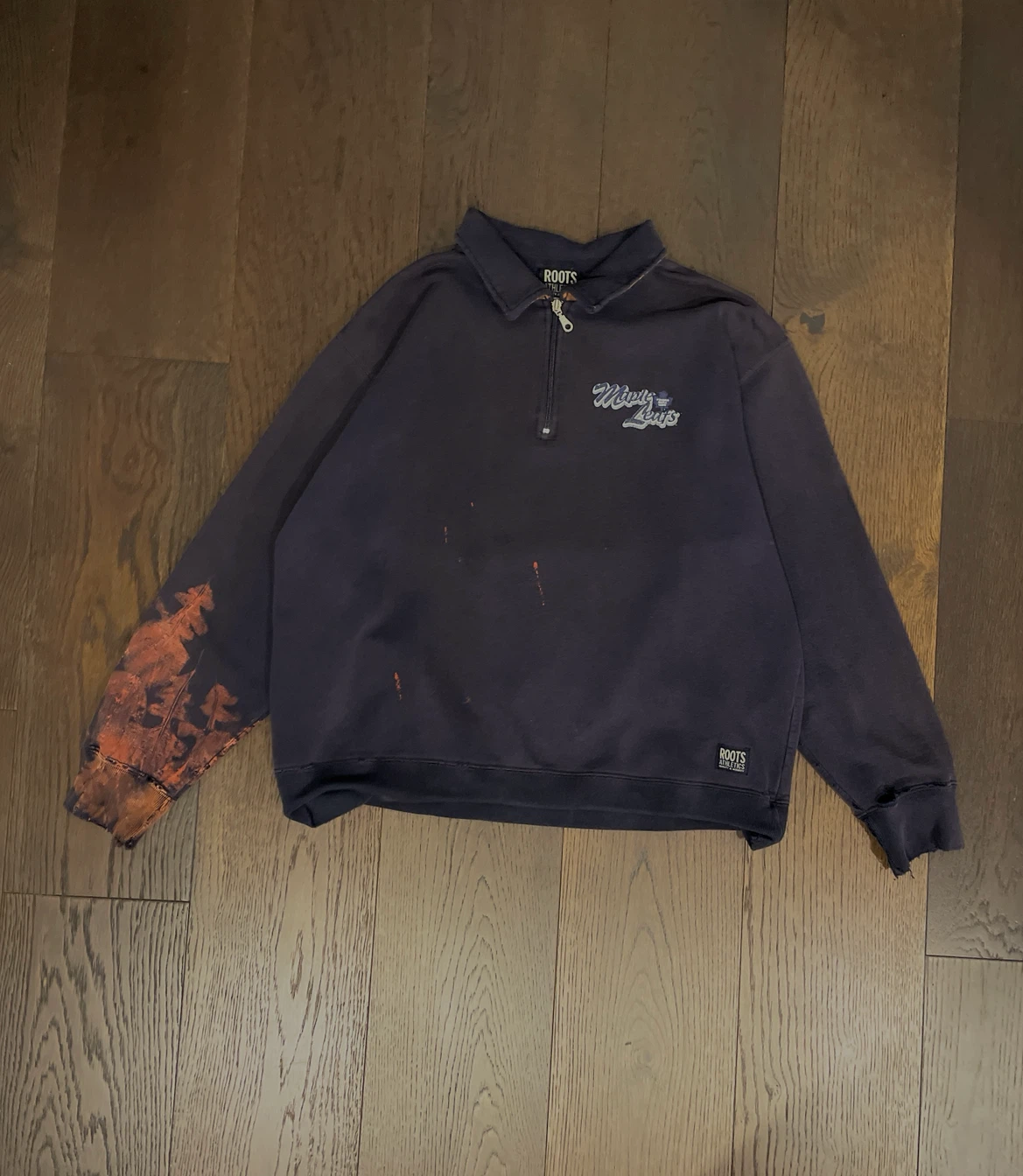 Roots Canada Quarter Zip Sweatshirt with Maple Leaf Graphic