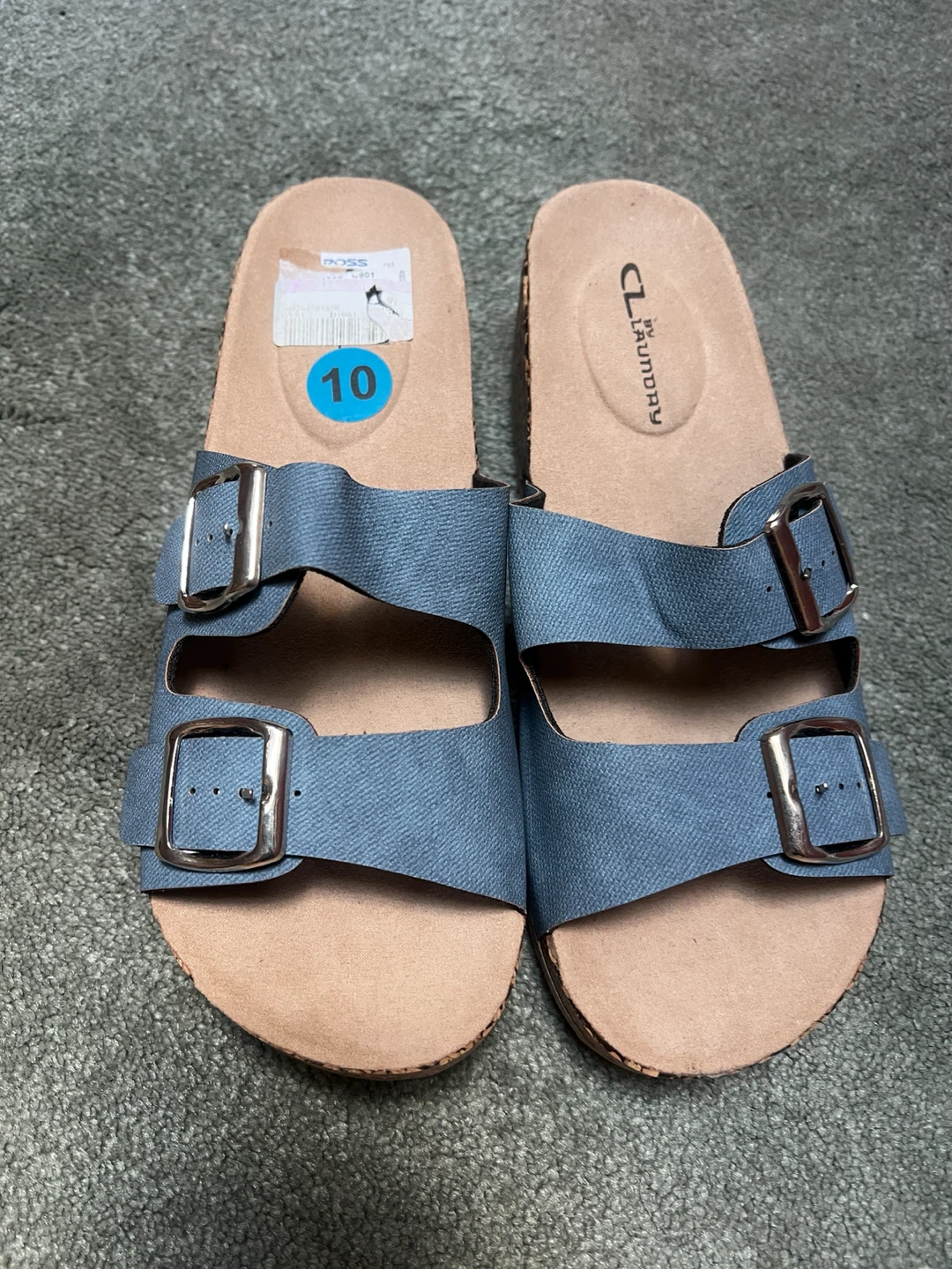 CL by Laundry Blue Double Strap Slides Size 10