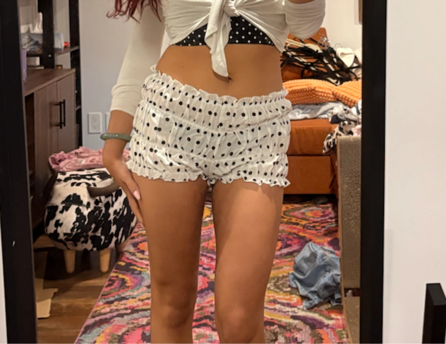 White Polka Dot Ruffle Shorts Bloomers