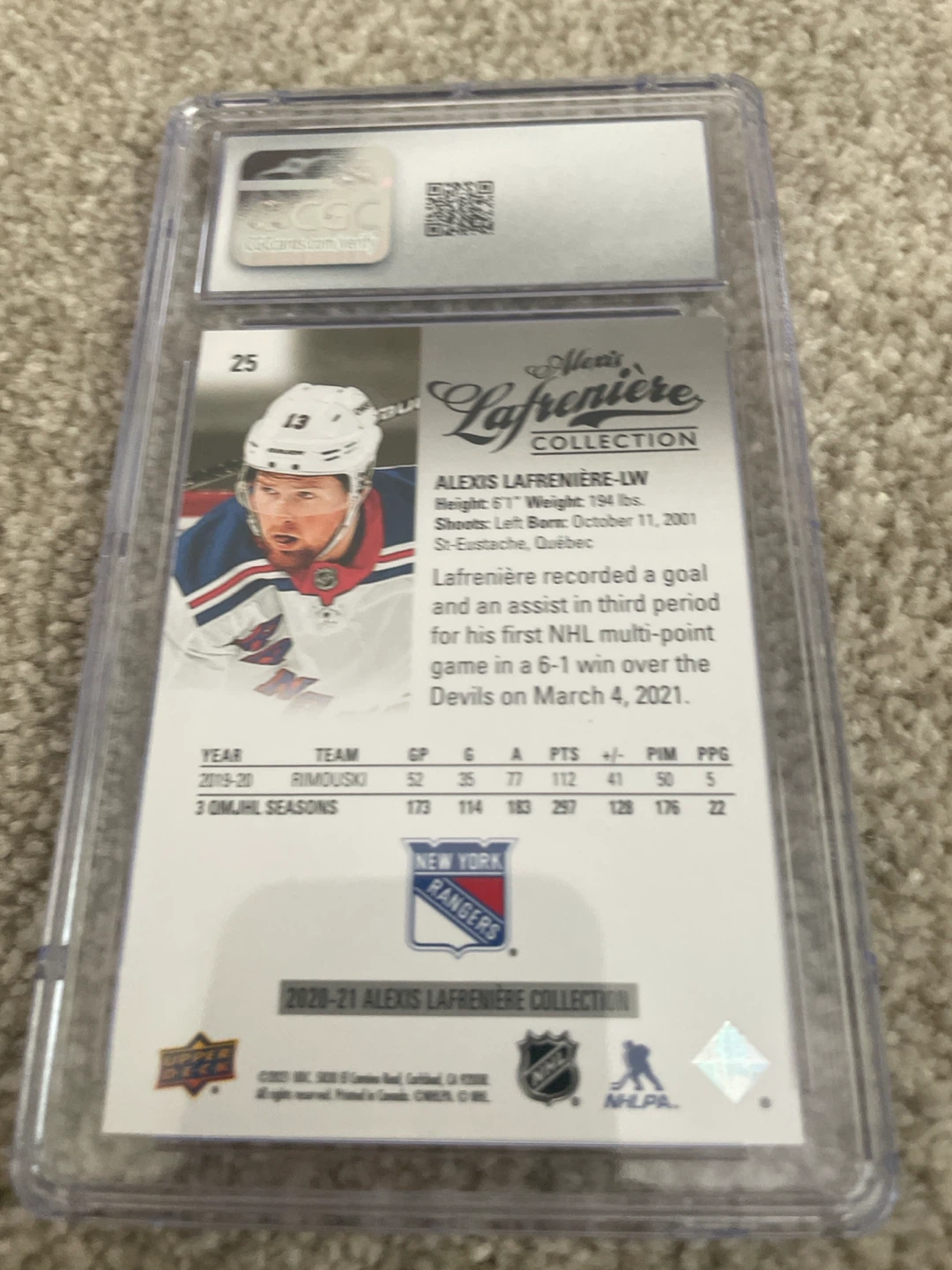 2020-21 Upper Deck Alexis Lafreniere Hockey Card #25 NGC 8.5 - photo 2