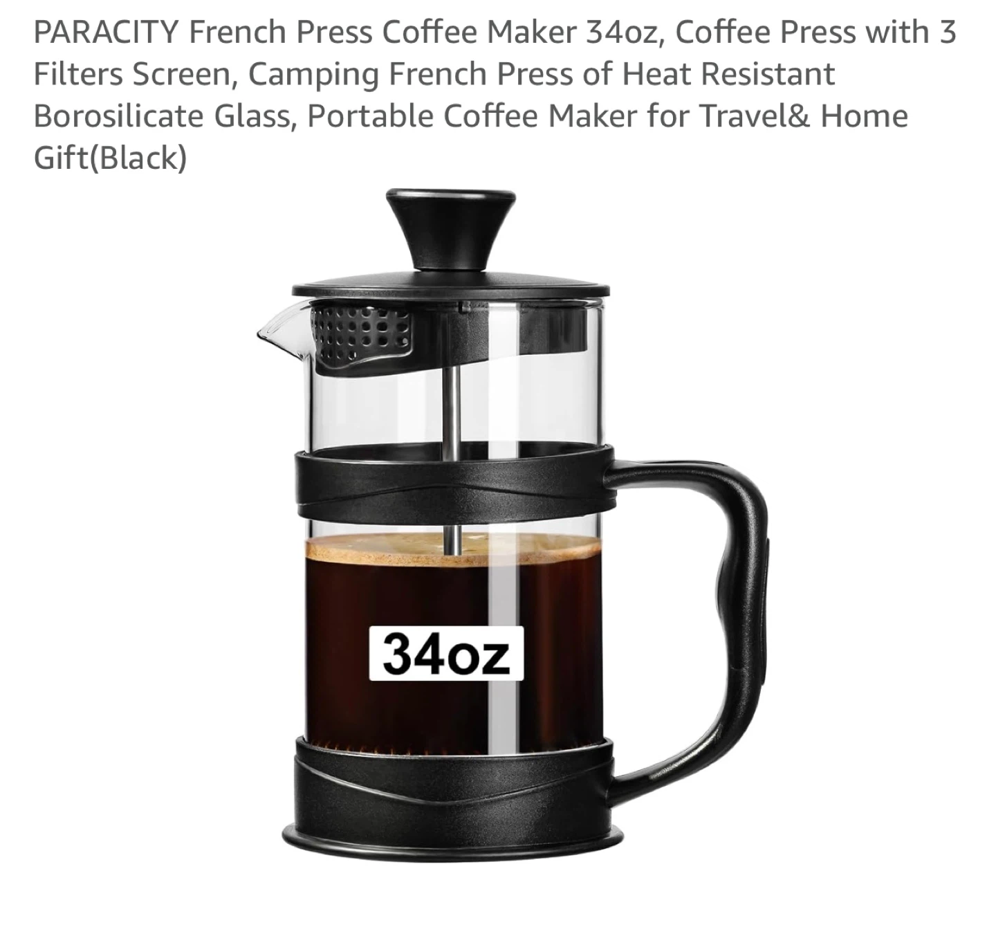 PARACITY French Press Coffee Maker 34oz Black - photo 3
